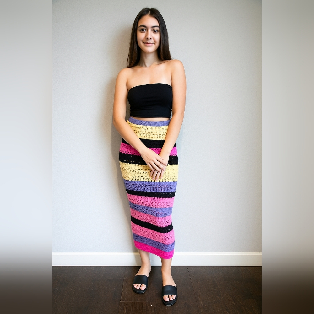 Bennettex Multicolor Striped Knit Crochet Skirt